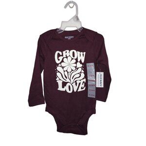 Charming Old Navy 'Grow Love' Long-Sleeve Bodysuit - Burgundy, 12-18M
